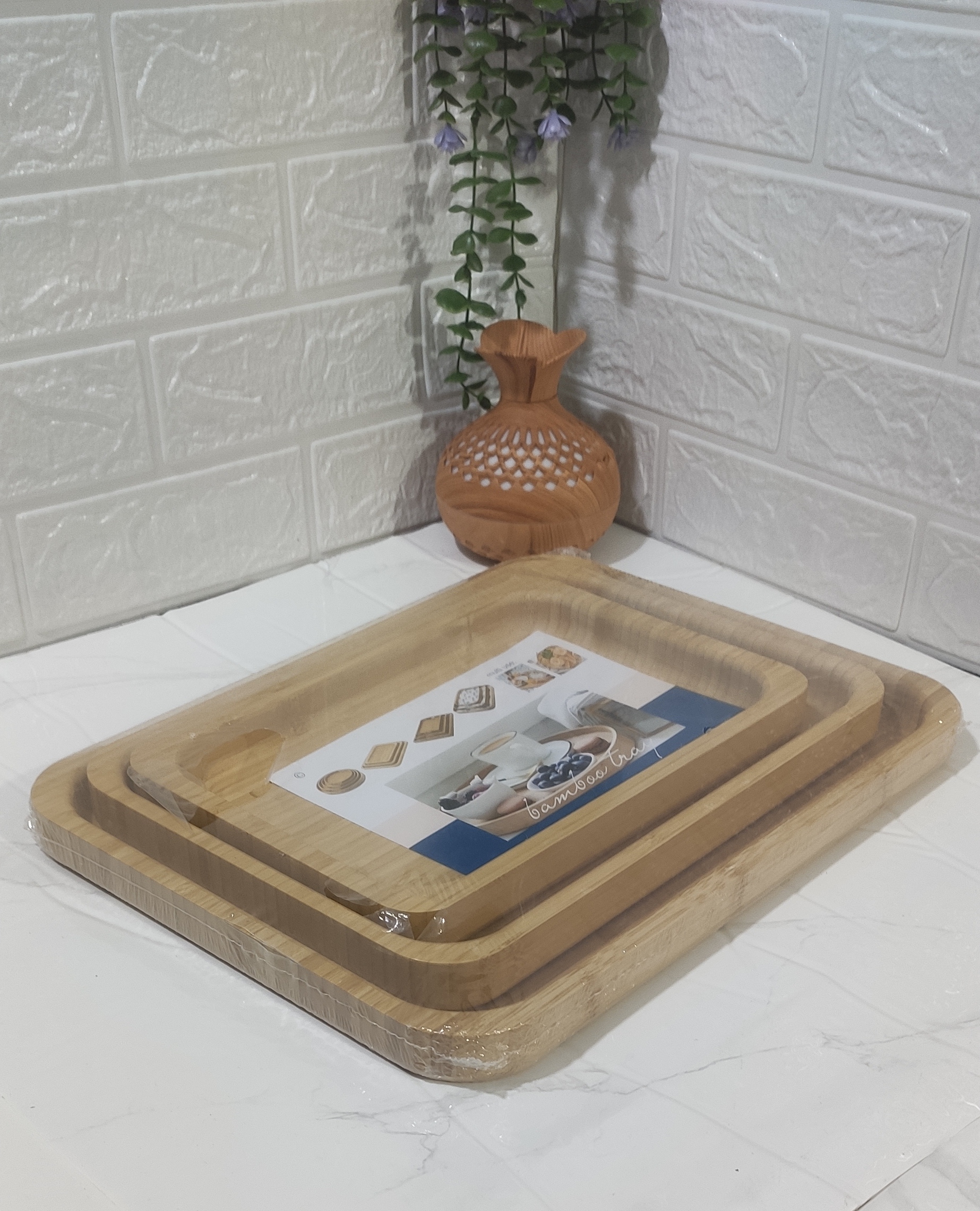 سینی سه تایی چوب بامبو وارداتی