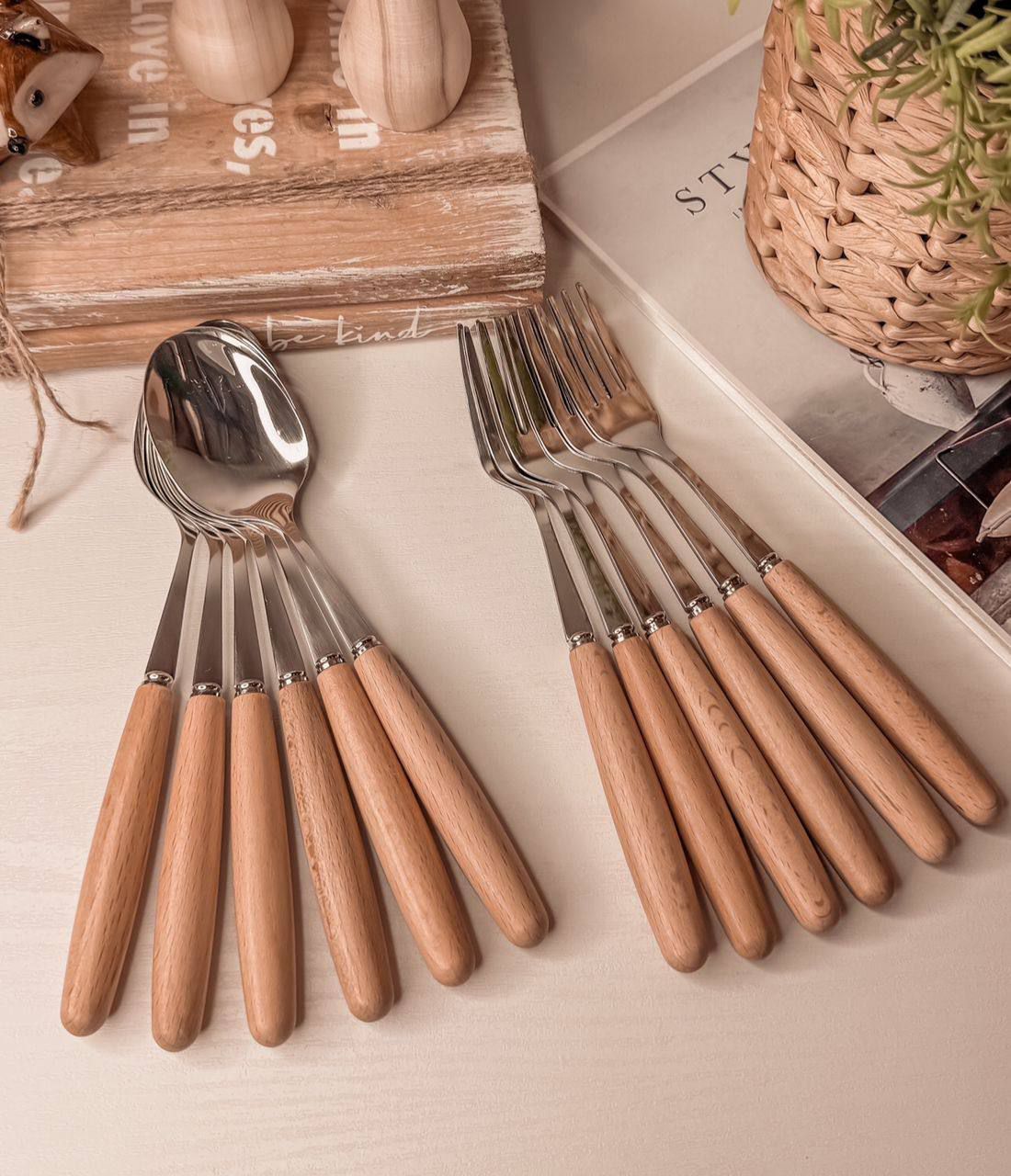 قاشق وچنگال دسته بامبو