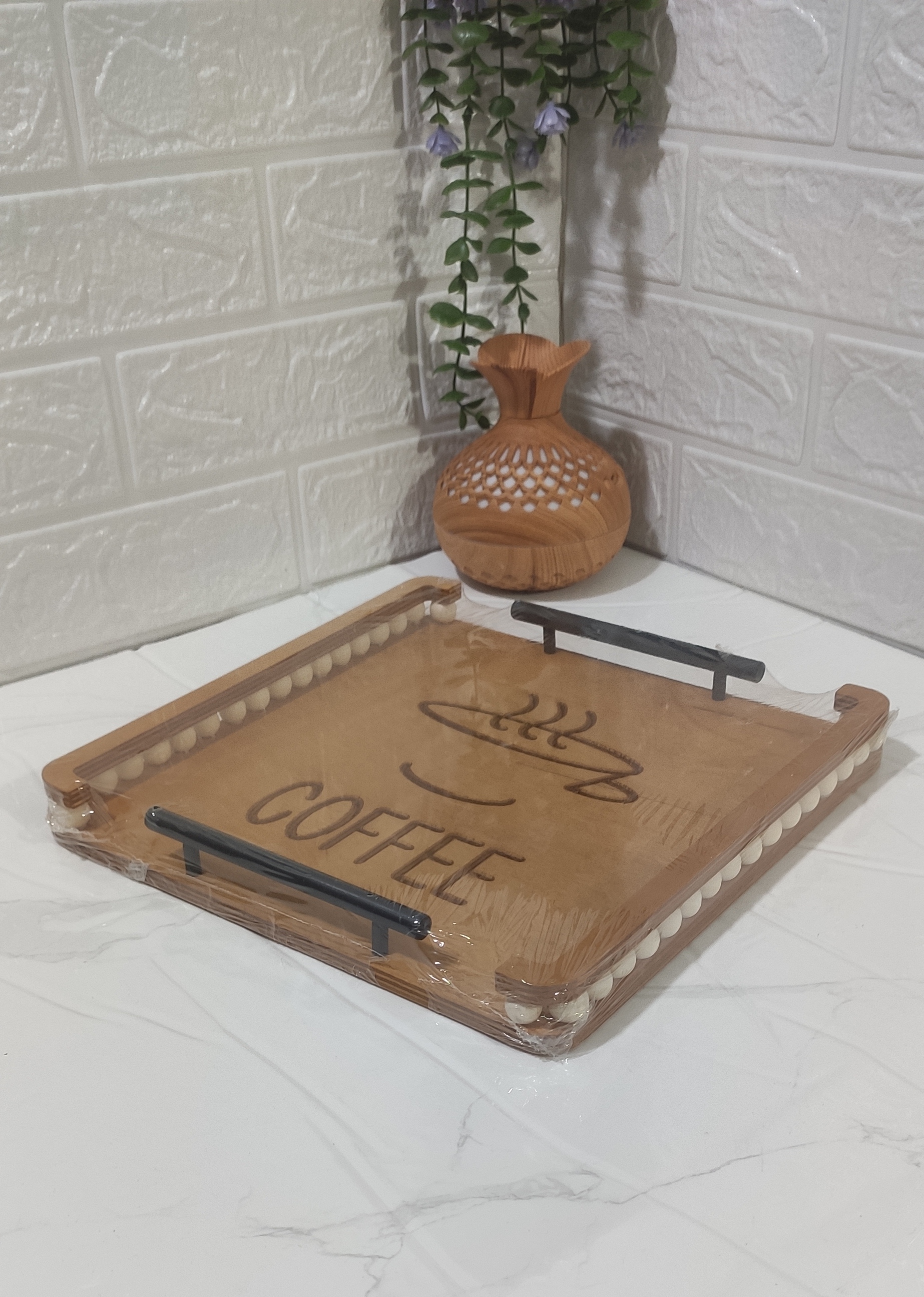 سینی چوبی مرواریدی 30 سانتی